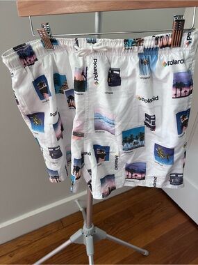 Polaroid White Swim Shorts with Multicolor Photo Prints